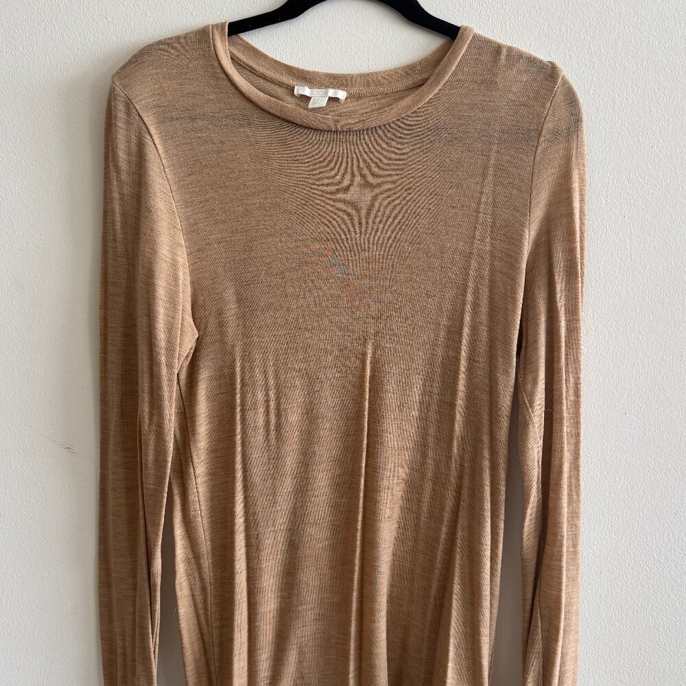 COS Long Sleeve Beige Lightweight Wool Top — Minimalist, Size M